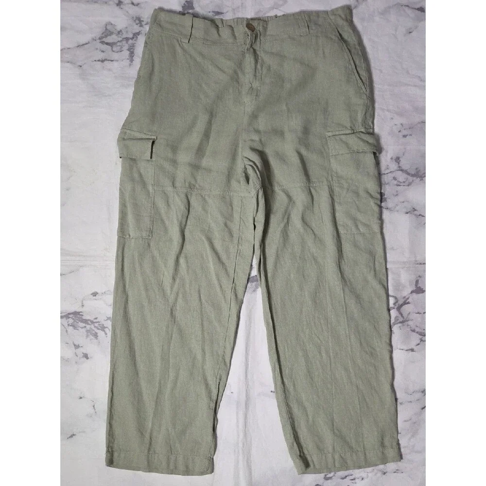 Zara Sage Green Linen Blend Cargo Pants